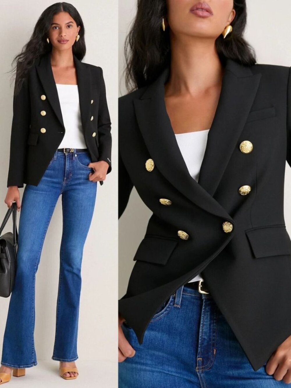 Veronica Beard Miller Blazer Black Gold Double Breasted Dickey Jacket Size 10